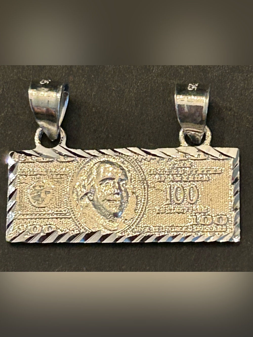 Men's Solid 925 Sterling Silver Money Bar Double Bail Pendant